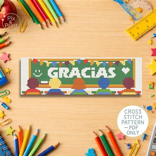 Cross Stitch Bookmark Pattern PDF | Classroom Design | Gracias | Teacher Gift | Easy & Quick End of Year Mentor Present | DIY - Etsy