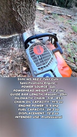 Stihl MS 462 C Test Cuts Specifications Engine : 😎🤠 POWER SOURCE: Gas POWERHEAD WEIGHT: 13.2 lbs GUIDE BAR LENGTH (Recom): 25in OILOMATIC CHAIN: 3/8" RS3 CHAIN OIL CAPACITY: 11.5 oz ENGINE POWER: 5.9 bhp FUEL CAPACITY: 24.3 oz DISPLACEMENT: 72.2 cc INTENDED USE: Professional #fblifestyle #engine #chainsaw #stihl #motosierras #husqvarna #mesin #sinso #motorsage #stihlchainsaw #láncfűrész #chainsawman #motorfúrész #reel #fyp #viral #fypviral | Xi Farhan AiXi