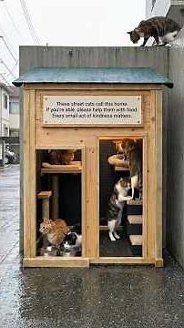 ✅ Building a Cozy Shelter for Street Cats in the Rain 🐱❤️