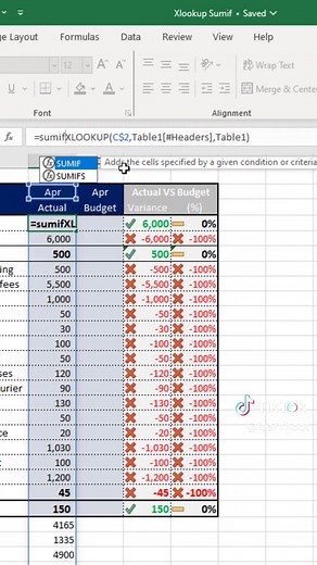 This simple Excel tip will enable you to compare two different cycles, such as budget and actual results in a table easily! This Excel tip is so simple that it only requires two formulas: XLookup and Sumifs! #excel #exceltipsandtricks #exceltips #microsoftexcel #corporate #learnexcel #accountinglife #exceltricks
