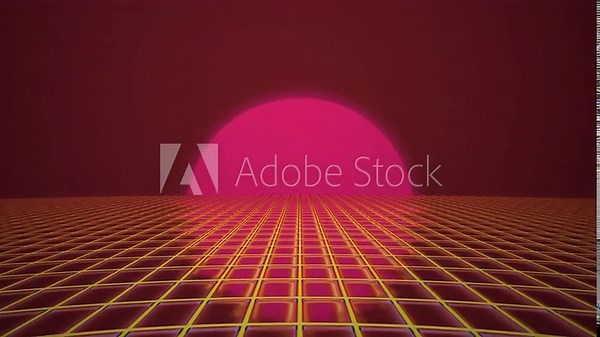 Pink sunset circle on red gradient background bobs as yellow mesh pushes out