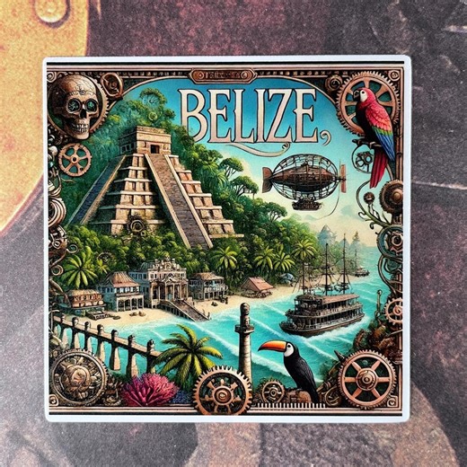 Steampunk Belize Travel Sticker • Vintage Gear Caribbean Decal • Belize Map Art - Etsy Canada