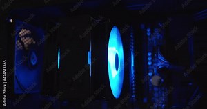 Blue backlight Fan Cooling system CPU in computer case. Stock Video