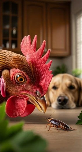 Shocking! Chicken faces cockroach — who will win this epic battle #funny #pets #wildlife