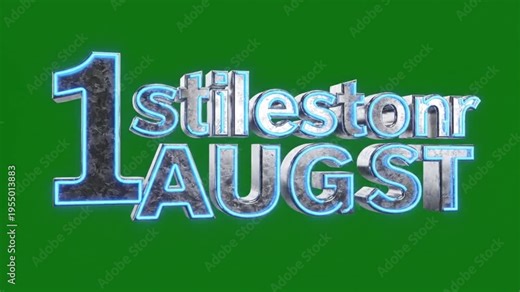 Digital date display with metallic 1st August text on green background