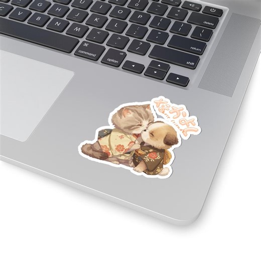 Kawaii Kimono Cat & Puppy Sticker, Friendship Japanese Vinyl Sticker, Cute Glossy Sticker for Laptop, Journal, Water Bottle - Etsy
