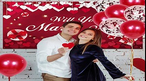 Balloons Engagement Party Decorations Kit - Marry Me Backdrop Banner Conteffi Balloon Led Tea Lights Candles Artificial Rose Pedals Love Propose Decoration Set Romantic Red Engaged Decor