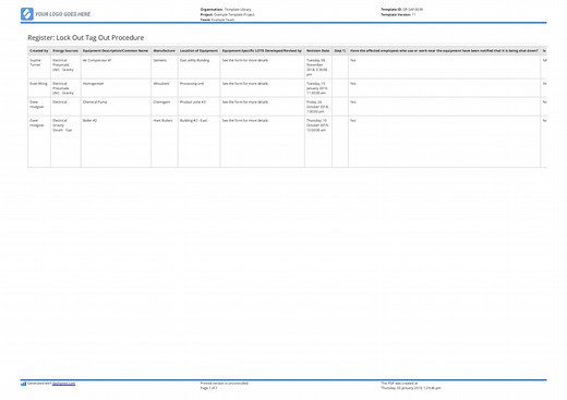 Lock out tag out register template (Free to use and better than excel)
