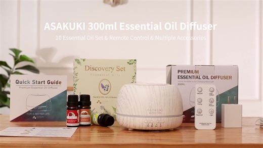 video, ASAKUKI Essential Oil Diffuser 10 Oil Set for Home&Office, Fragrance Aroma Humidifier, Nig...