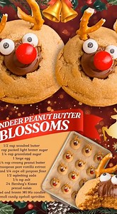 REINDEER PEANUT BUTTER COOKIES! 1/2 cup unsalted butter 1/2 cup packed light brown sugar 1/4 cup granulated sugar 1 large egg 3/4 cup creamy peanut butter 1 teaspoon pure vanilla extract 1 and 1/4 cups all-purpose flour 1/2 tspbaking soda 1/4 tsp salt 24 Hershey’s Kisses pretzel twists Red and brown M&M's candies Small candy eyeball sprinkles | Easy Recipes | Facebook