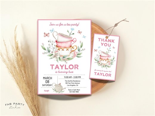 Tea Party Birthday Invitation & Favor Tag | Garden Floral Party Printable | Editable Digital Template - Etsy