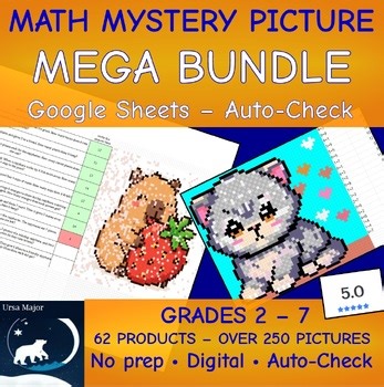 Mystery Picture Math Mega Pack | Google Sheets Pixel Art Activities 2-7th Grade
