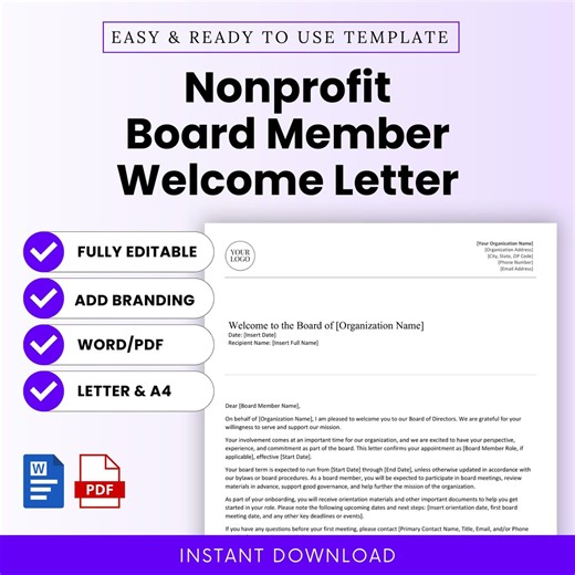 Nonprofit Board Member Welcome Letter Template – Word & PDF, A4 + US Letter - Etsy Canada
