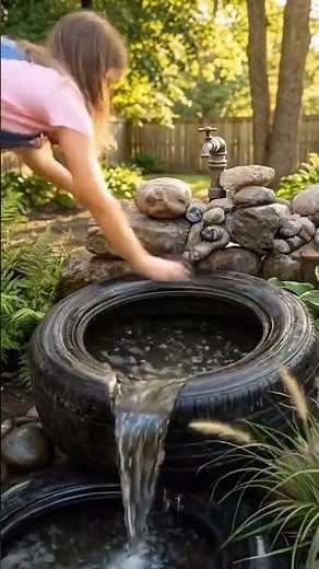 Garden Fountain Made with Recycled Tires (AI)