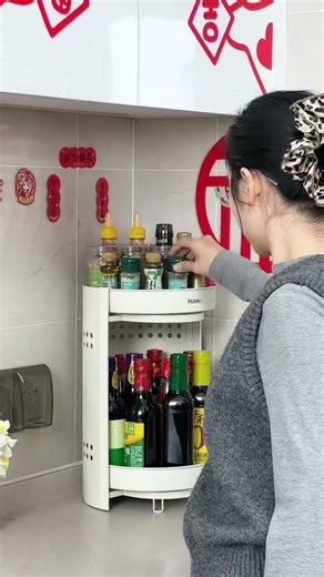 This rotating storage rack is so useful! It doesn't take up any space in the corner, it's amazing