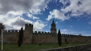 Burgo de Osma medieval village, Soria, Spain. Timelapse, fixed camera. Daylight with a changing sky. 4K