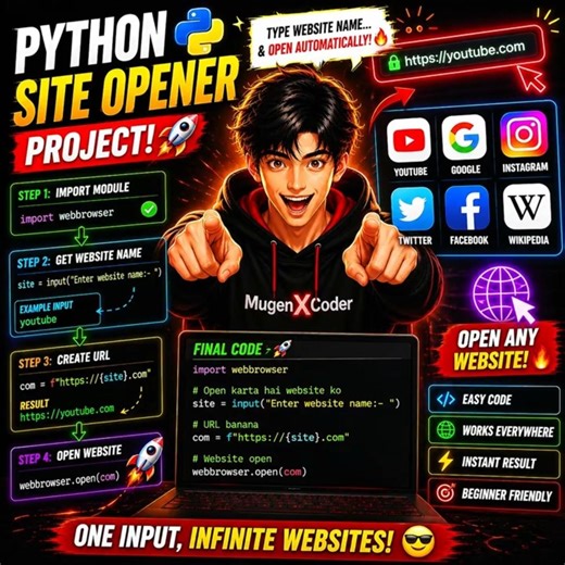 Python Site Opener Project 😳🔥 | Bas Naam Likho Aur Website Open 🚀 #shorts #python