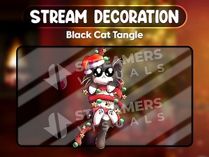 Black Cat Tangle Animated Stream Decoration Xmas Christmas Streamer Gift Aesthetic Twitch Gaming Chat Webcam OBS Streamlabs Overlay Digital - Etsy
