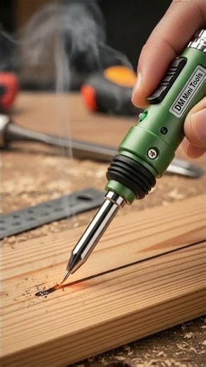 Hand using pyrography tool wood.