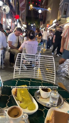 Pov: San Sebastian cheesecake is unreal + Galata tower in the back makes it more beautiful #shorts