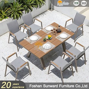 [Hot Item] Outdoor Garden Patio Furniture Mesh Fabric Chairs Dining Table Set