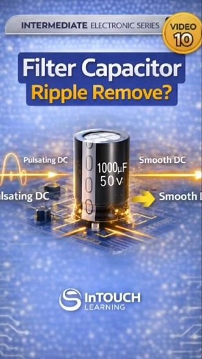 Filter Capacitor Explained ⚡ Ripple Remove in Power Supply #electronicsbasics #intouchlearning