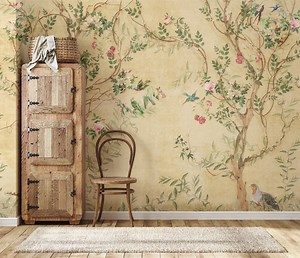 Chinoiserie Crane Wallpaper Mural: Vintage Floral Peel and Stick - Etsy