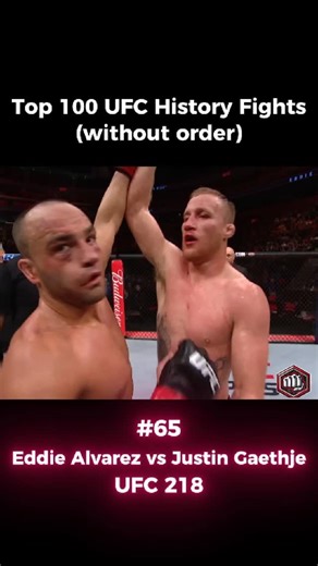 Knockout Nation on Instagram: "Eddie Alvarez vs Justin Gaethje — UFC 218 One of the most violent lightweight fights in UFC history. From the opening seconds, both men marched forward throwing with bad intentions — savage leg kicks, heavy hooks and nonstop pressure with zero concern for defense. Gaethje pushed his trademark chaos, but Alvarez matched him strike for strike, absorbing damage and firing back with precision and heart. Every exchange felt like it could end the fight at any moment. A b