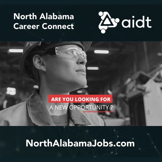 Let North Alabama Career Connect help you get your dream job today. Answer a few questions to create your digital resume, then find a job and training to move your CAREER forward! We are here to help every step of the way. For more details and to apply visit: northalabamajobs.com | AIDT