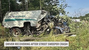 Street sweeper driver recovering after crash