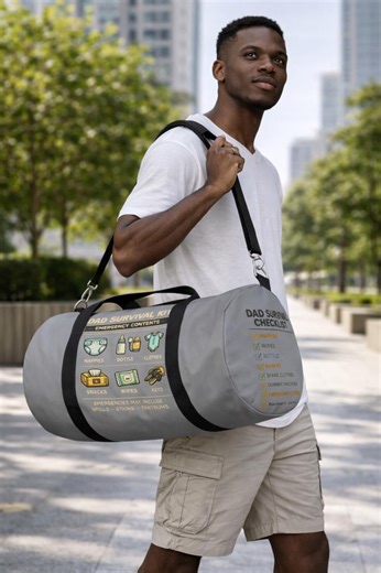 Dad Survival Checklist Duffel Bag | Dad Diaper Bag | Emergency Contents Travel Bag | Funny Dad Gift | Printed Baby Bag - Etsy