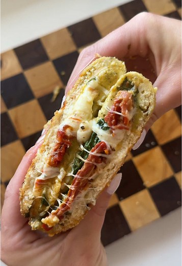 High Protein Chicken Hot Pocket Recipe with Pesto, Spinach, Mozzarella & Sun-Dried Tomato