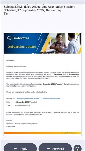 LTIMindtree 2025 batch onboarding training mail #ltimindtree #mail #onboarding #onboardingupdate