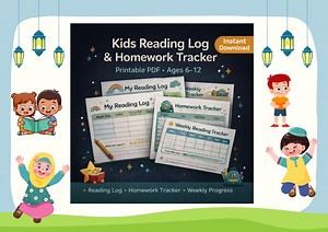 Reading Log & Homework Tracker for Kids | Printable PDF - Etsy