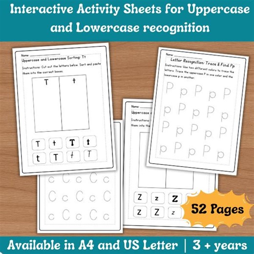 Alphabet Letter Recognition Worksheets | Uppercase and Lowercase A-Z Sorting and Tracing Activities | Preschool & Kindergarten Morning Work - Etsy