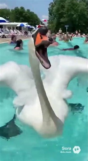 SHOCKING! AGGRESSIVE SWAN Attacks Swimmers in Public Swimming Pool | Full Panic!