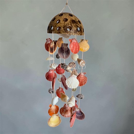 Sea Shell Wind Chime Coconut Shell Hanging Coastal Decor Beach House Nautical - Etsy
