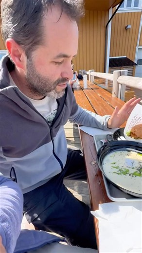 Trying TYPICAL NORWEGIAN FOOD with a view of LOFOTEN ✨Norwegian Salmon SOUP #norway #lofotenislands
