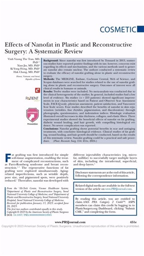 2K views · 37 reactions | Interesting article by Tran et al in PLASTIC & RECONSTRUCTIVE SURGERY on nanofat awarded as the best cosmetic surgery paper of the year!!! Congratulations to the Korean group for their adherence to strict methodologic criteria. The future of aesthetic surgery is REGENERATION!! #facialrejuvenation #regenerativesurgery #nanofatgrafting #tonnardverpaele | Patrick Lambert Tonnard | Facebook