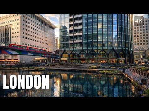 4K Luxury London Walk 🇬🇧 Canary Wharf Skyscrapers & Waterfront | Modern London Walking Tour