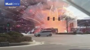 Explosive moment shows firework stall catching fire in China