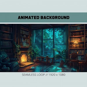 Animated Stream Blue Library Background | Twitch Intro Visual | Vtuber Anime Background | Fantasy Magical Library | Cozy Stream Background - Etsy