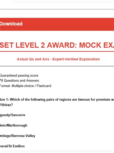 WSET LEVEL 2 AWARD MOCK EXAM 2026 🍷📚🔥 Practice Questions to Pass with Confidence 💯✨ Preparing for the WSET Level 2 Award in Wines in 2026? 🚀 This mock exam practice guide helps you strengthen your wine knowledge, improve tasting skills, and confidently answer multiple-choice questions on exam day 🍇🧠 The WSET Level 2 exam tests your understanding of grape varieties, wine styles, wine production, labeling, storage, and food pairing — and this review focuses on the most important topics to h
