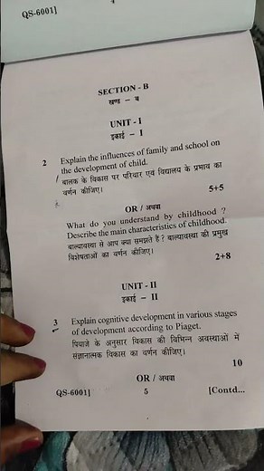 B.ed sem 1 question paper childhood and growing up
