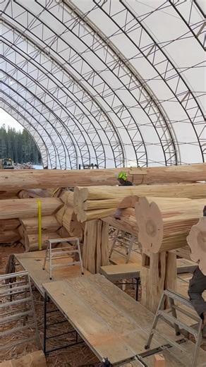 We always love it when the loft beams get installed!! | Langberg Log Homes