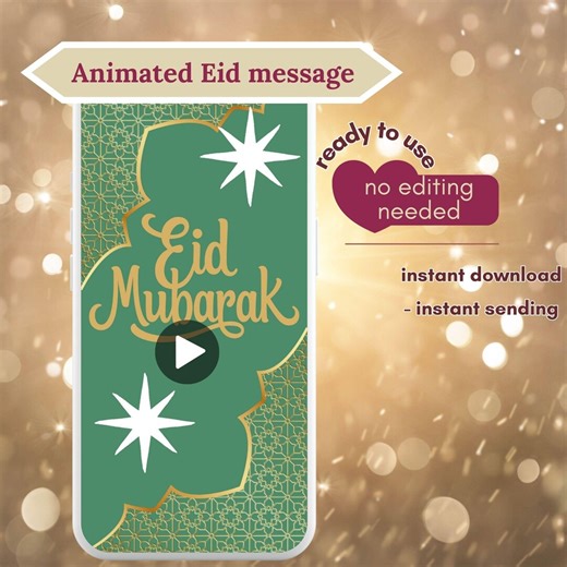 Animated "eid Mubarak" Message, Digital Eid Mubarak Greetings, Green Eid Gift - Etsy UK