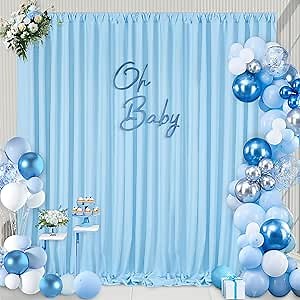 Baby Shower Backdrop Curtains 10x10ft: Baby Blue Backdrop Drapes - Polyester Photo Background Wedding Party Decorations