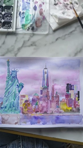Manifesting works ✨ #watercolors #newyorkpainting #newyorkwatercolor #nailiaart #nailia