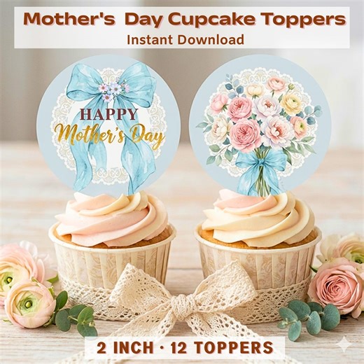 Mothers Day Cupcake Toppers, Happy Mothers Day Cupcake Toppers, Floral Cupcake Picks, Mom Party Decor, Printable Instant Download - Etsy