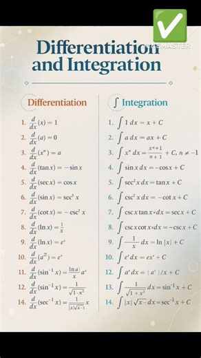Differentiation And Integration Formula ✅ #differentiation #formula1 #maths #jeemains #jee2026 #iit
